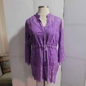 Purple Lace Tunic Top With Under Cami